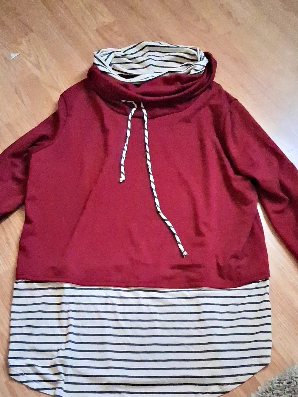 Bibi 555Striped Cowl Neck Tunic in Red & White